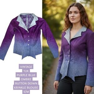 Y2K VINTAGE PURPLE OMBRE BUTTON DOWN FAIRY BLOUSE S/M
